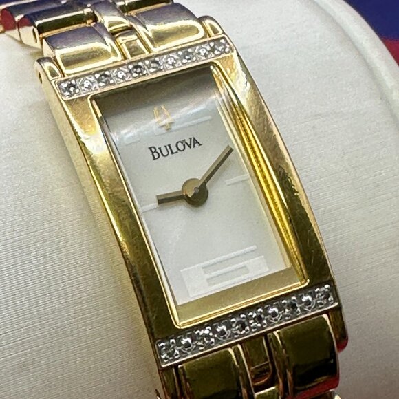 Bulova Women’s Quartz Watch Gold-Plated w/Diamond Bezel.  Fresh Battery.